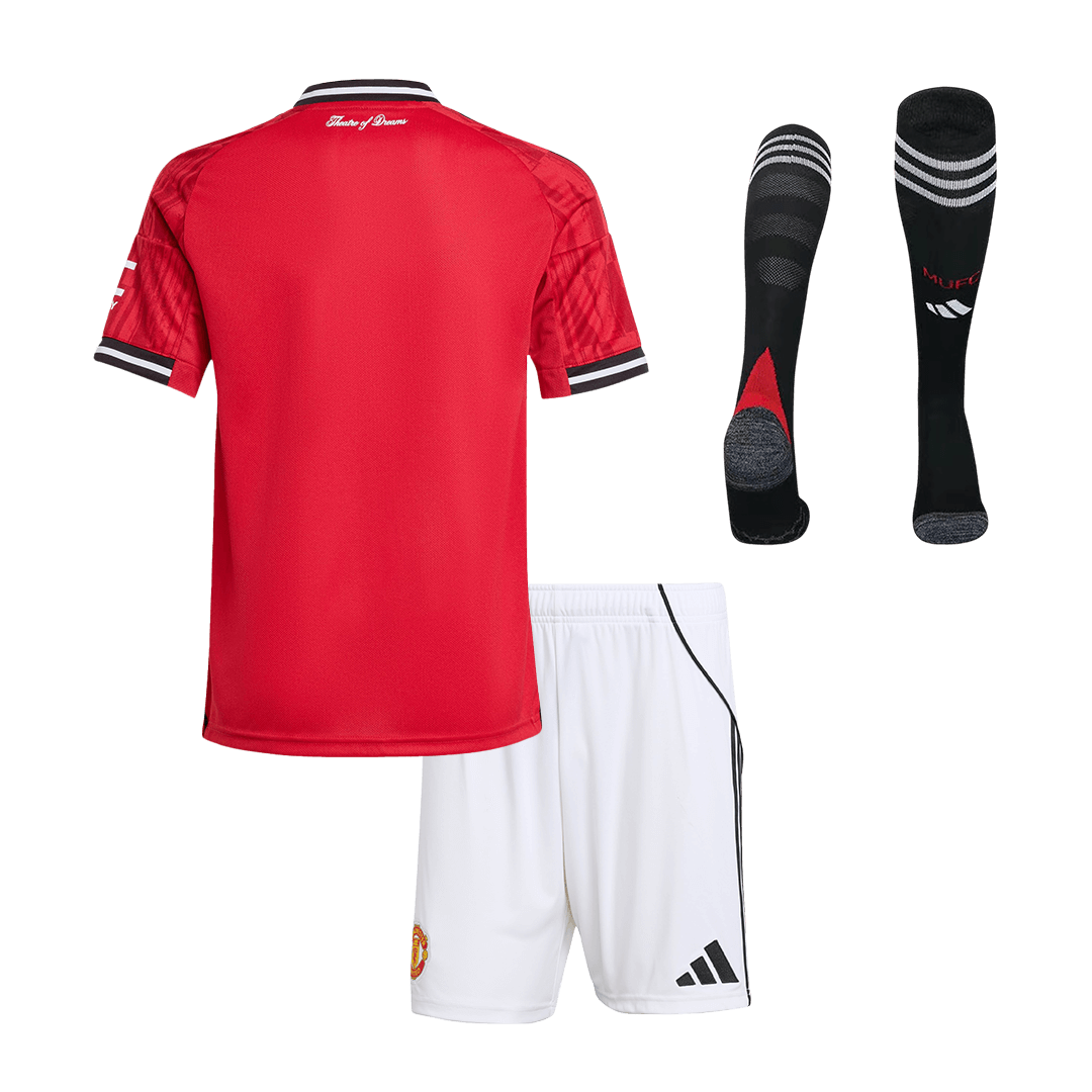 Kit complet maillot de football domicile Manchester United 2025/26 pour enfant