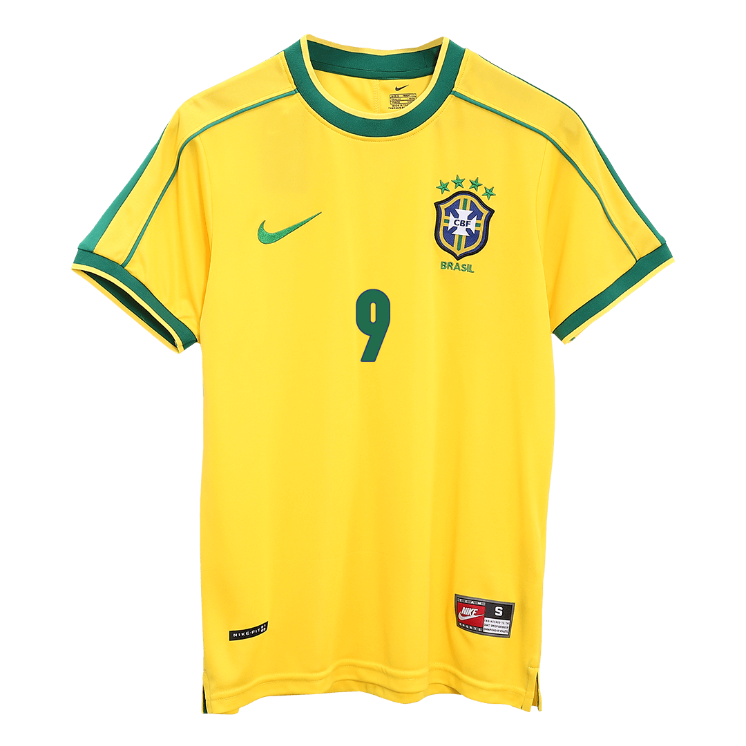 Maillot de foot domicile rétro pour homme Brésil Coupe du Monde 1998 RONALDO #9