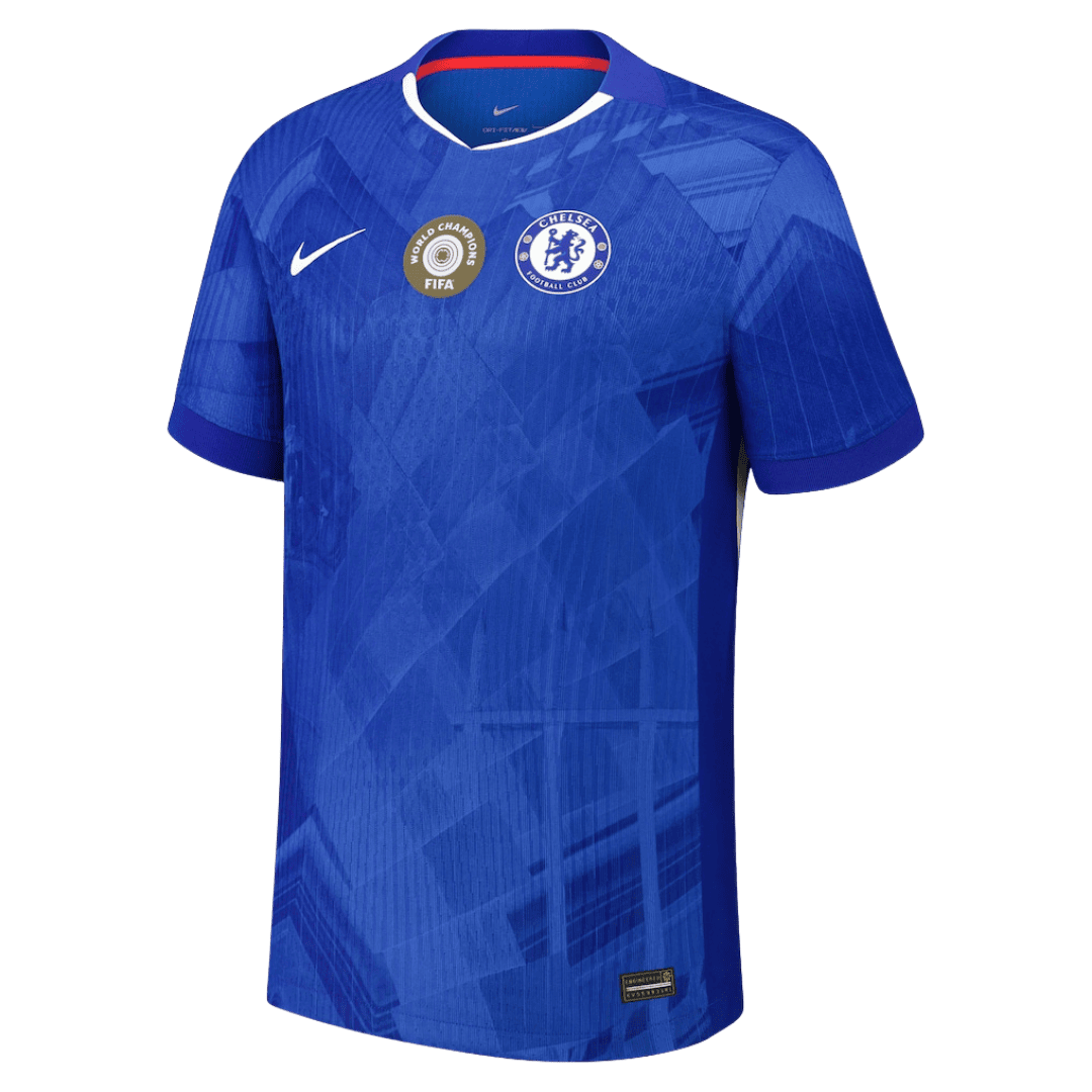 CHAMPIONS DU MONDE Maillot de foot domicile Chelsea 2025/26 pour homme – Version joueur – Coupe ajustée