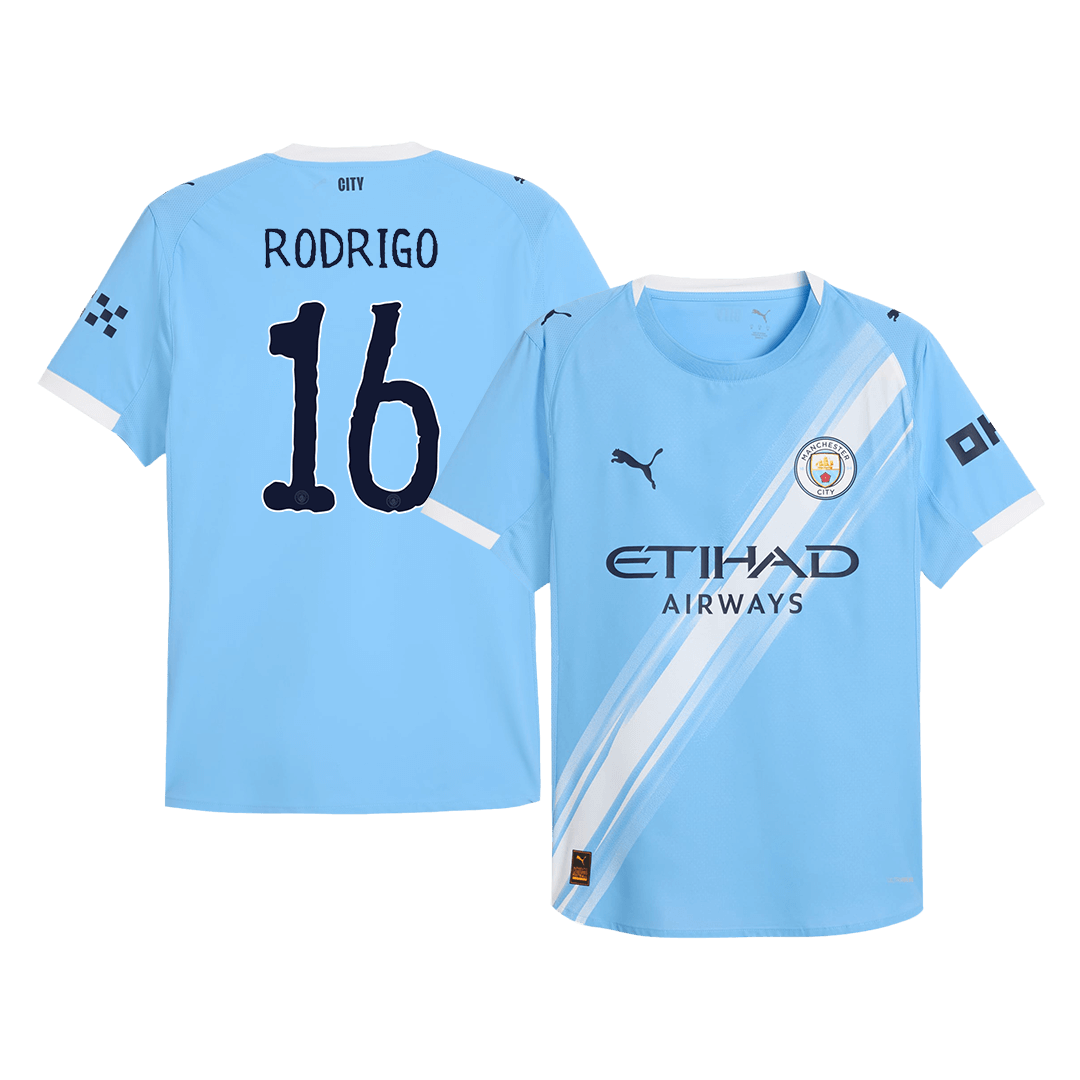 Maillot de football domicile RODRIGO #16 Manchester City Coupe du Monde 2025/26 version joueur pour homme - Coupe ajustée