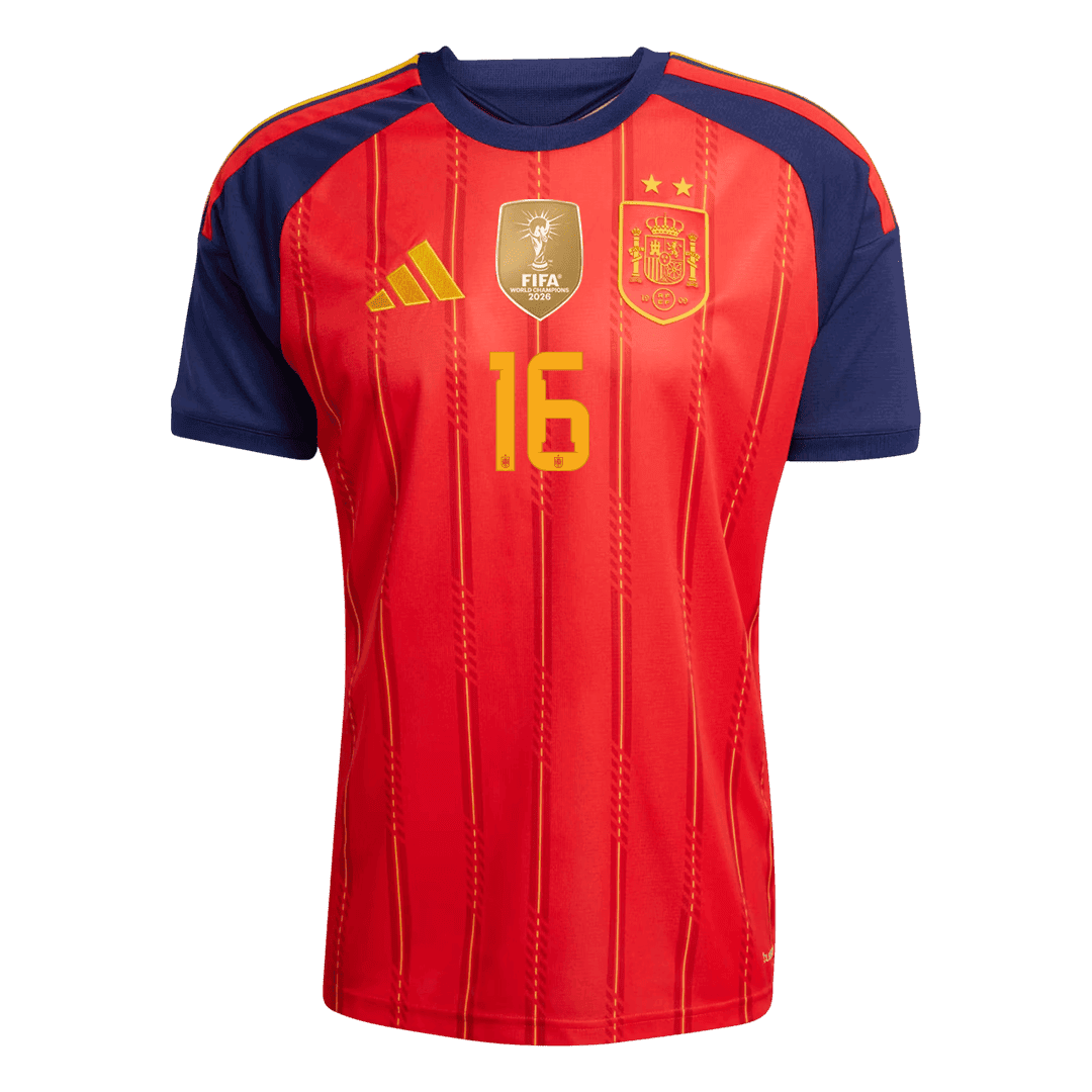 RODRIGO #16 Men's Spain World Cup 2026 Champion Edition Home Soccer Jersey