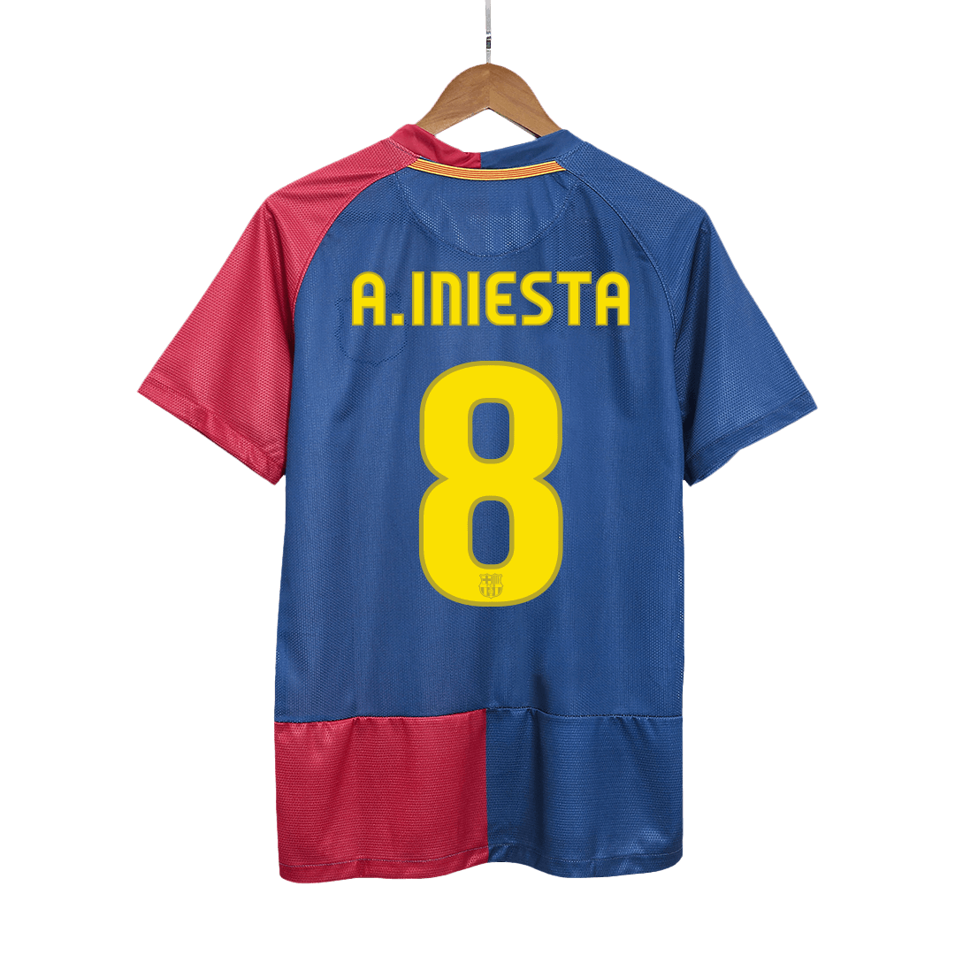 Maillot de foot domicile rétro pour homme A. INIESTA #8 Barcelone LDC Finale LDC 2008/09