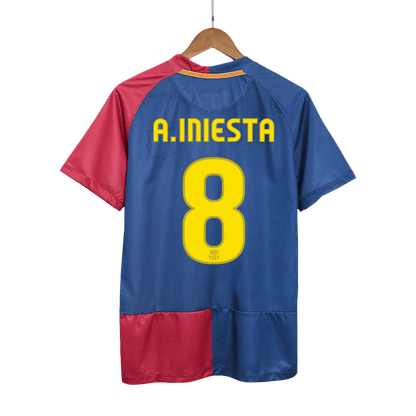 Maillot de foot domicile rétro pour homme A. INIESTA #8 Barcelone LDC Finale LDC 2008/09