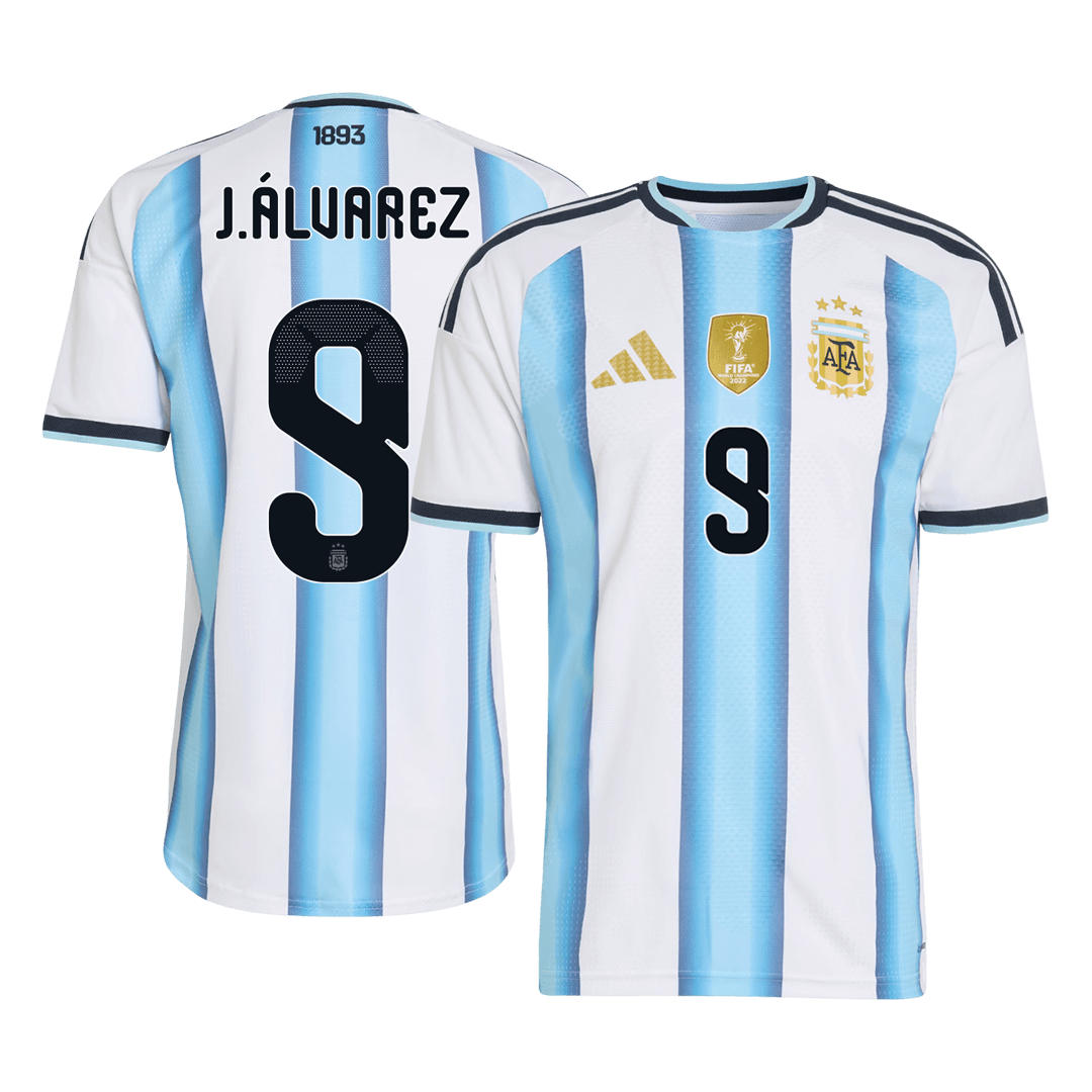 Maillot de football domicile J.ÁLVAREZ #9 Argentine Coupe du Monde 2026 version joueur homme - Coupe ajustée