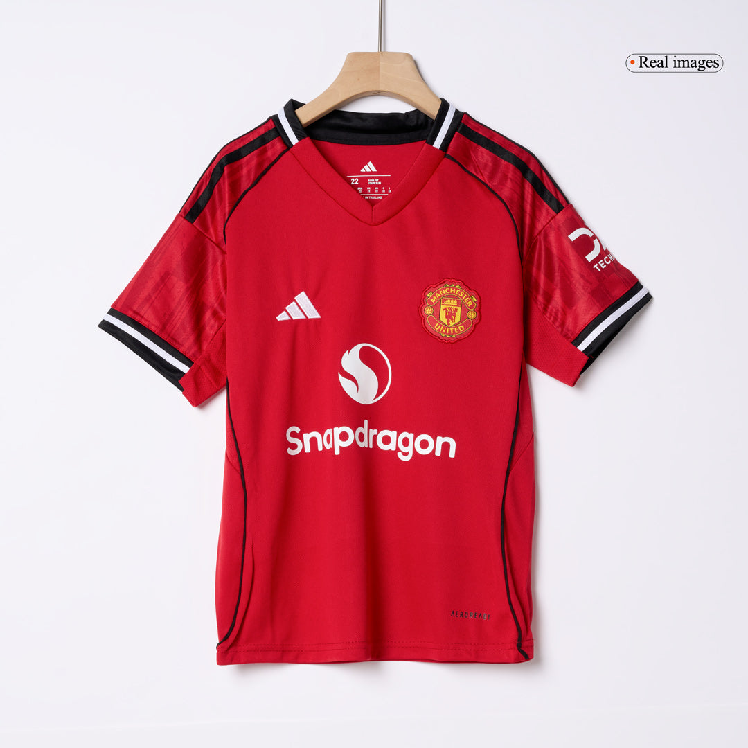 Kit complet maillot de football domicile Manchester United 2025/26 pour enfant