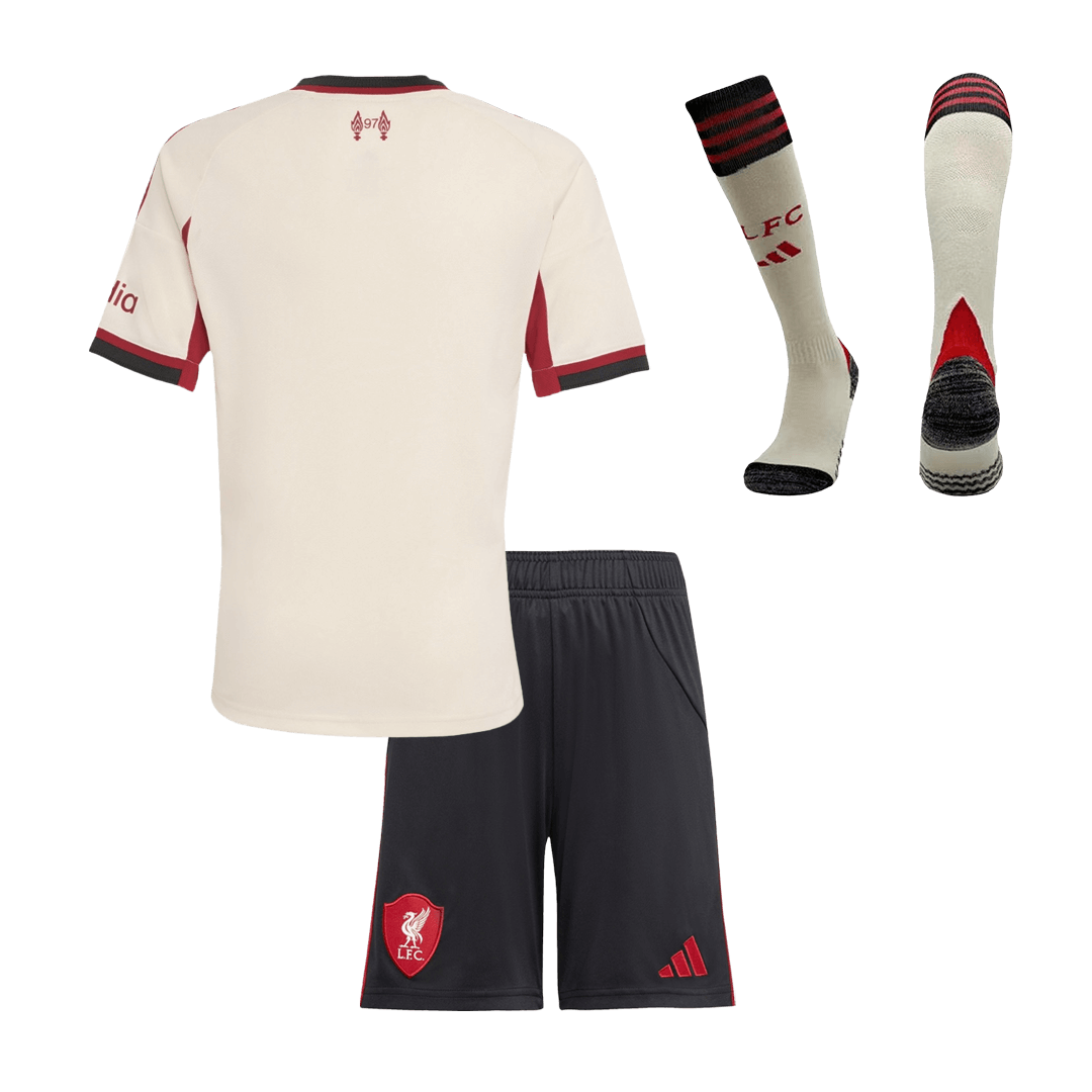 Ensemble complet maillot de foot extérieur enfant Liverpool 2025/26