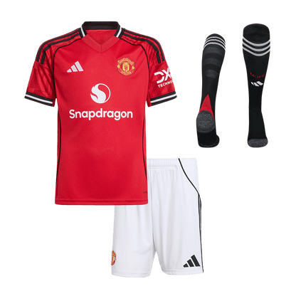 Kit complet maillot de football domicile Manchester United 2025/26 pour enfant