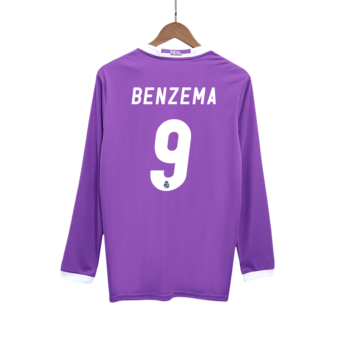 Maillot de football rétro BENZEMA #9 pour homme Real Madrid 2016/17 extérieur manches longues