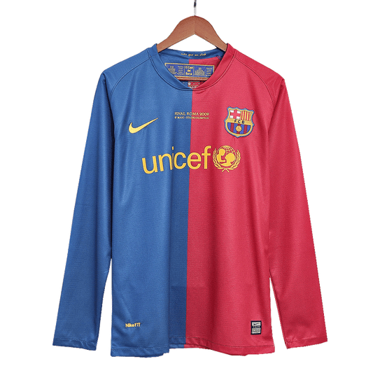 Retro Men's Barcelona UCL UCL Final 2008/09 Home Long Sleeve Soccer Jersey