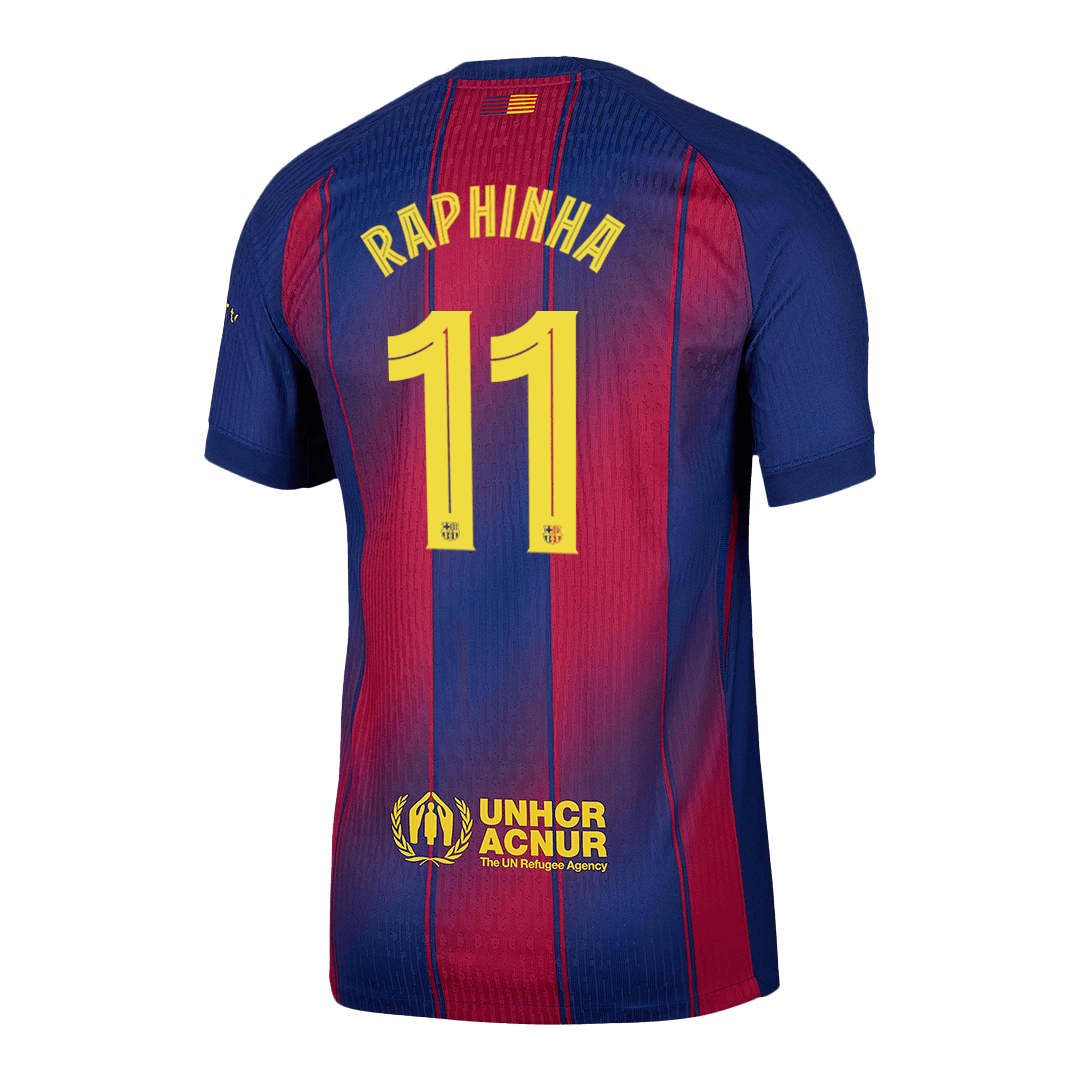 Maillot de Football Domicile RAPHINHA #11 Homme Barcelone UCL 2025/26 Version Joueur - Coupe Ajustée