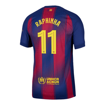 Maillot de Football Domicile RAPHINHA #11 Homme Barcelone UCL 2025/26 Version Joueur - Coupe Ajustée