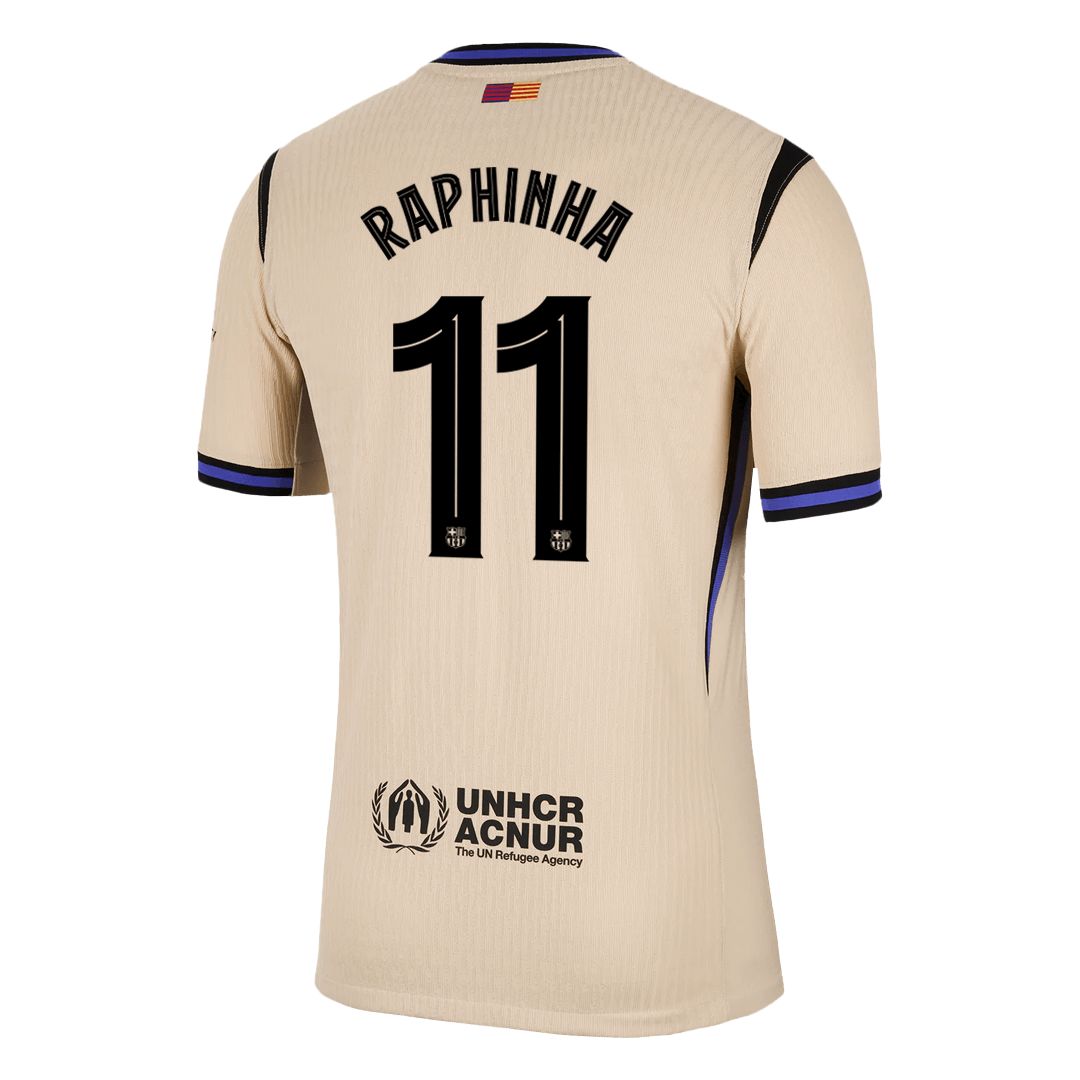 Maillot de football extérieur RAPHINHA #11 Barcelone UCL 2025/26 - Version joueur - Coupe ajustée