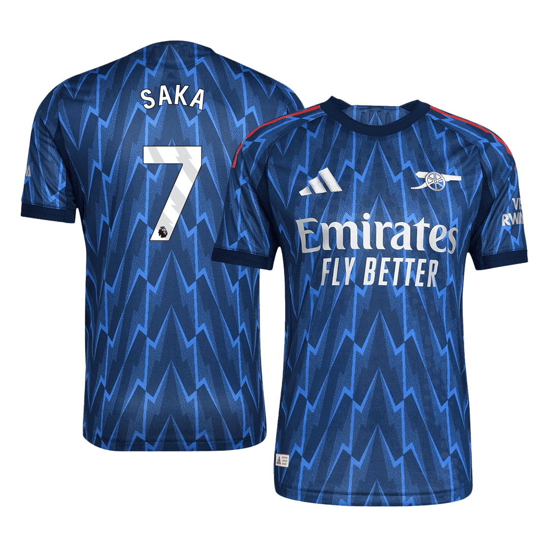 Maillot de football extérieur pour homme Arsenal 2025/26 - Version joueur SAKA #7 - Coupe ajustée