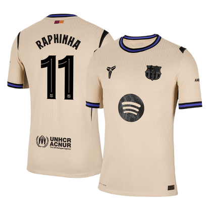Maillot de football extérieur RAPHINHA #11 Barcelone UCL 2025/26 - Version joueur - Coupe ajustée