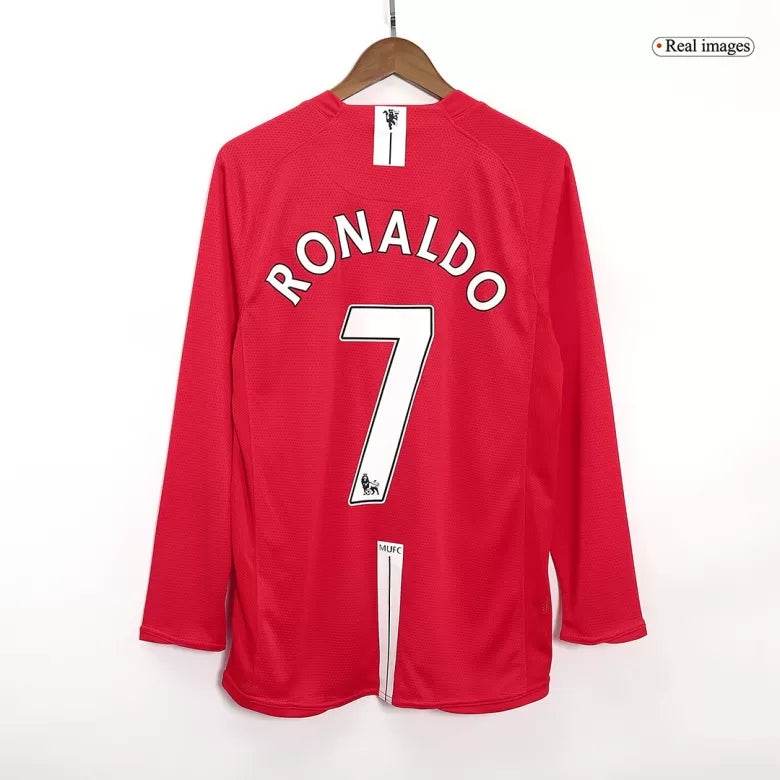 Maillot de football rétro Ronaldo #7 Manchester United domicile manches longues homme 2007/08
