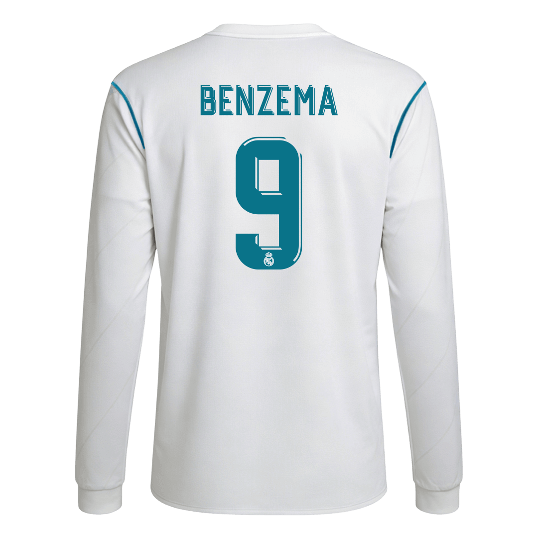 Maillot de football rétro Benzema #9 pour homme, Real Madrid, domicile, manches longues, saison 2017/18