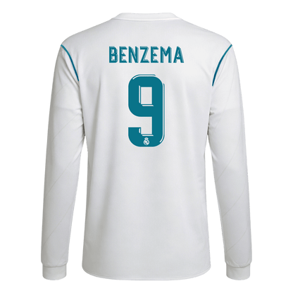 Maillot de football rétro Benzema #9 pour homme, Real Madrid, domicile, manches longues, saison 2017/18