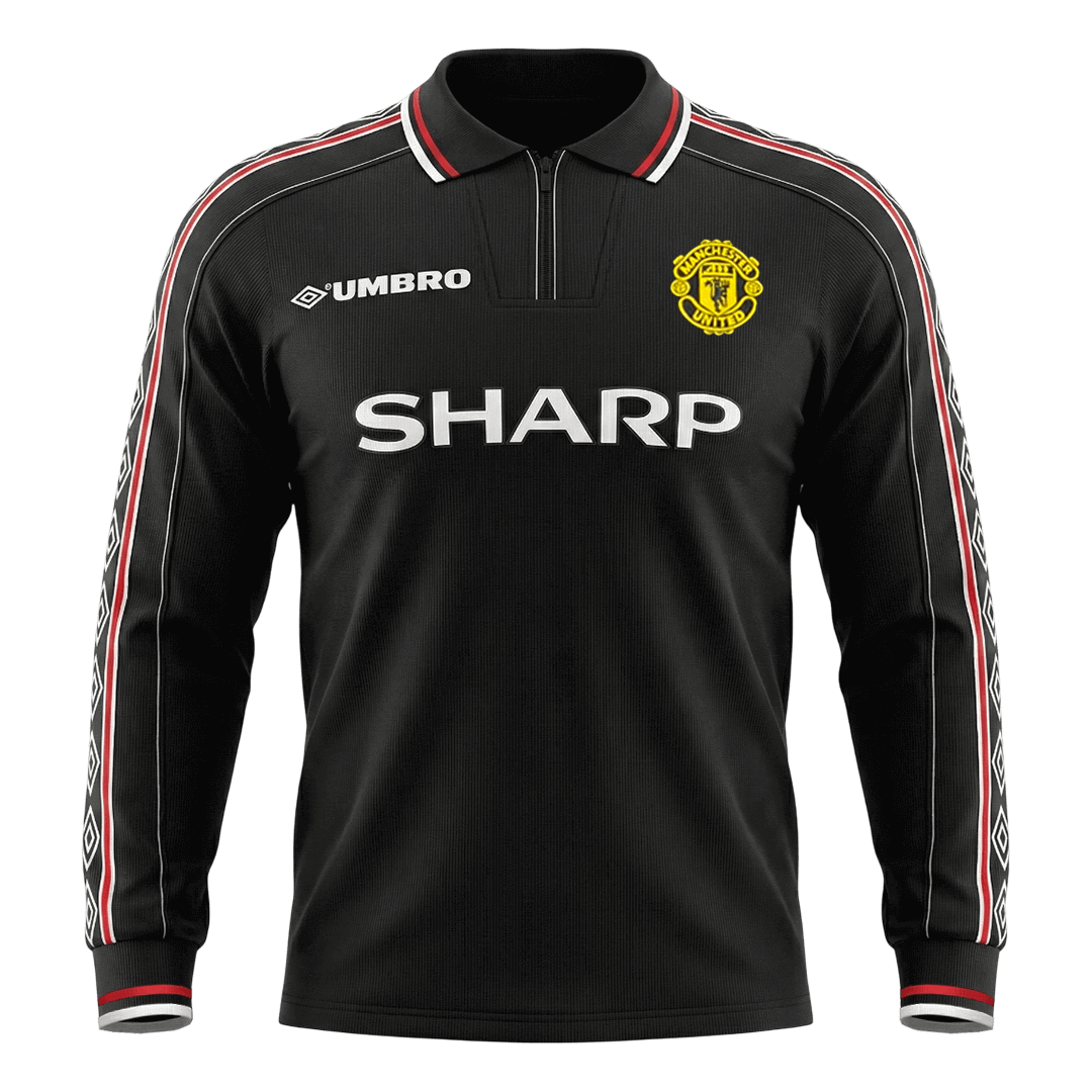 Maillot de football rétro Manchester United 1998 extérieur manches longues pour homme