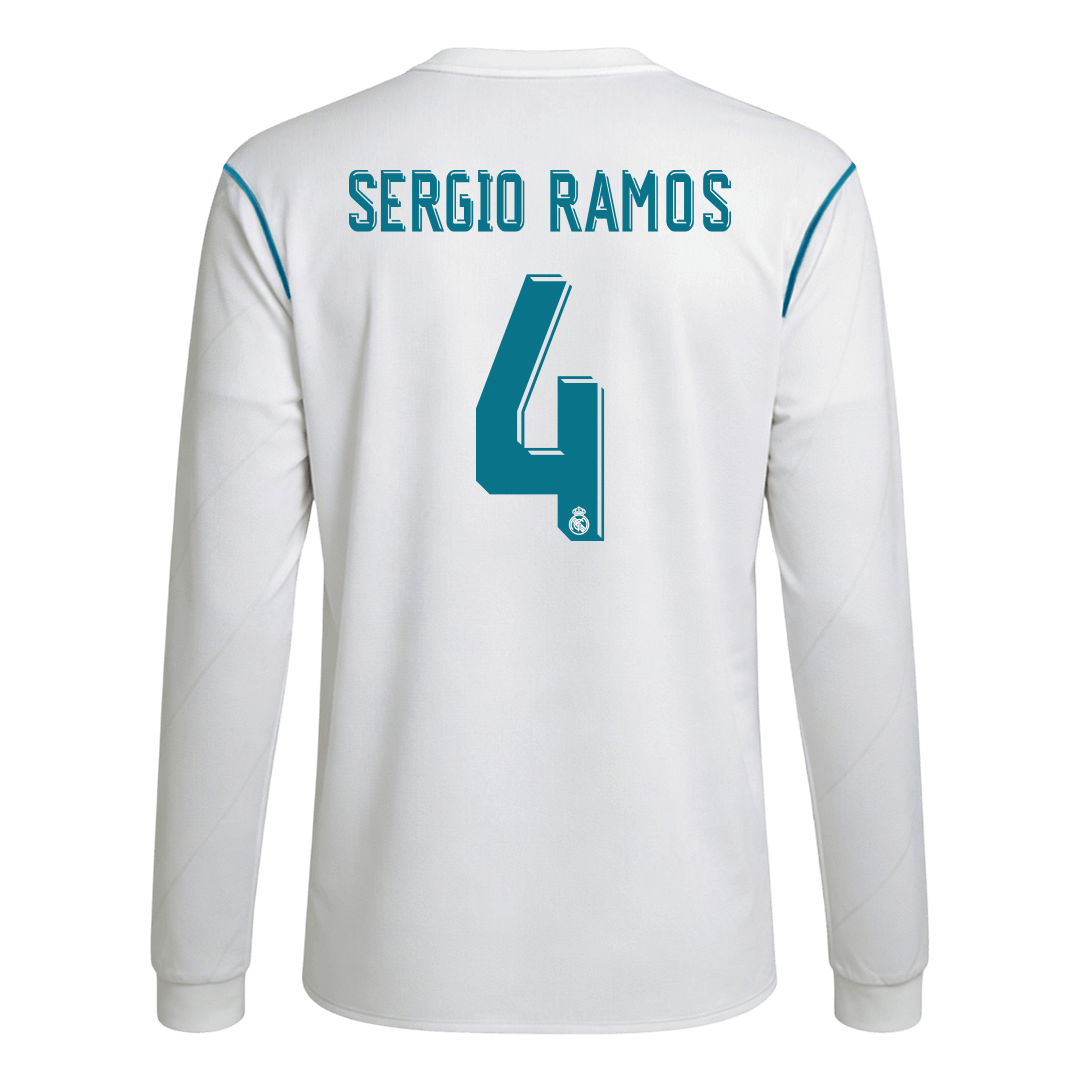 Maillot de football rétro domicile manches longues Real Madrid 2017/18 Homme SERGIO RAMOS #4