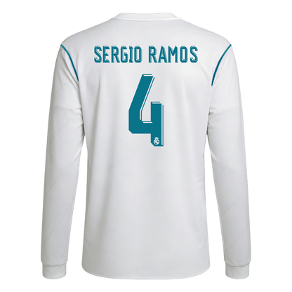 Maillot de football rétro domicile manches longues Real Madrid 2017/18 Homme SERGIO RAMOS #4
