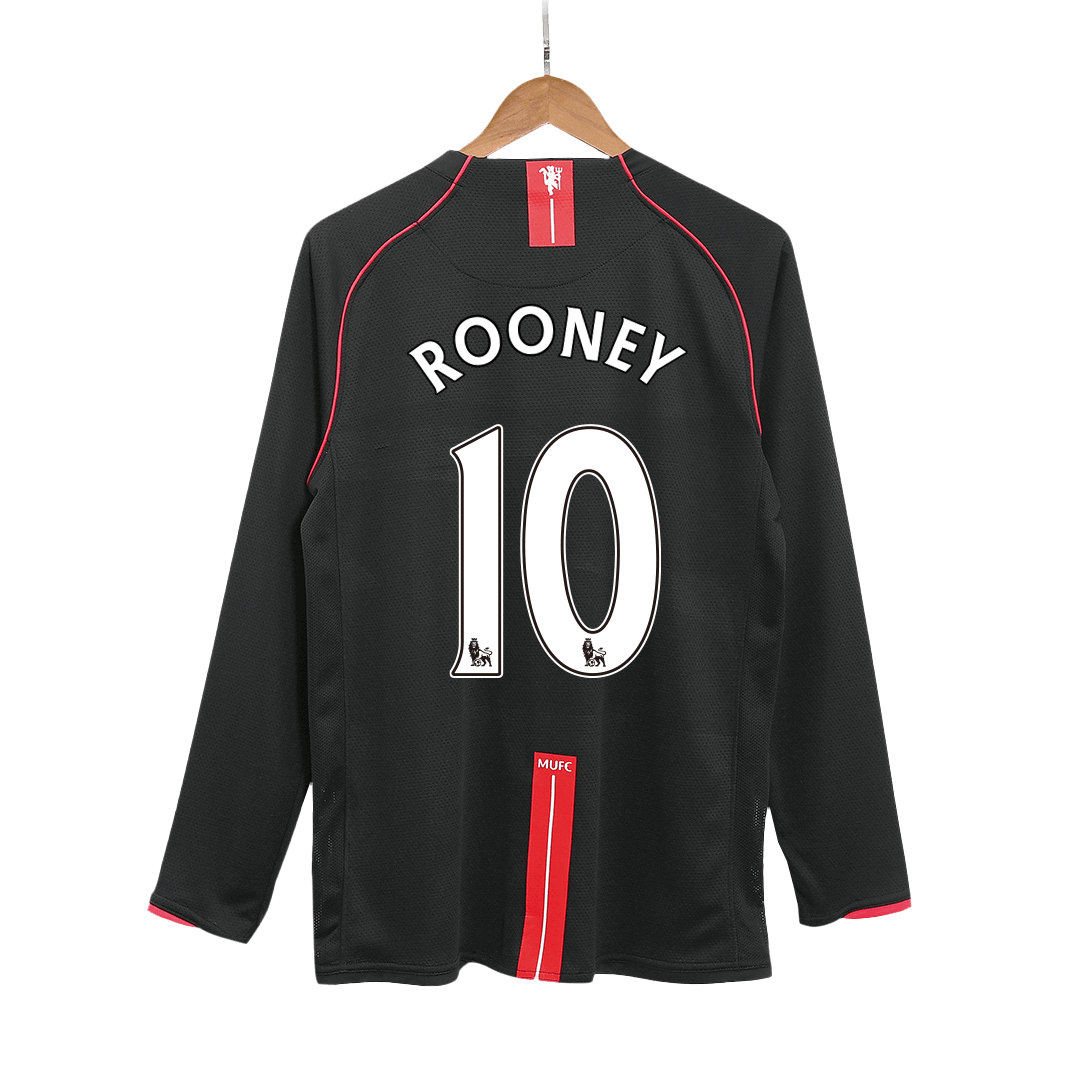 Maillot de foot rétro manches longues extérieur Manchester United 2007/08 pour homme ROONEY #10