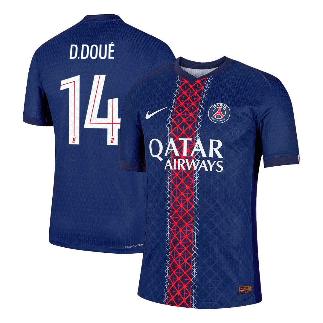 Maillot de football D.DOUÉ #14 PSG Domicile 2025/26 pour homme - Version joueur - Coupe ajustée