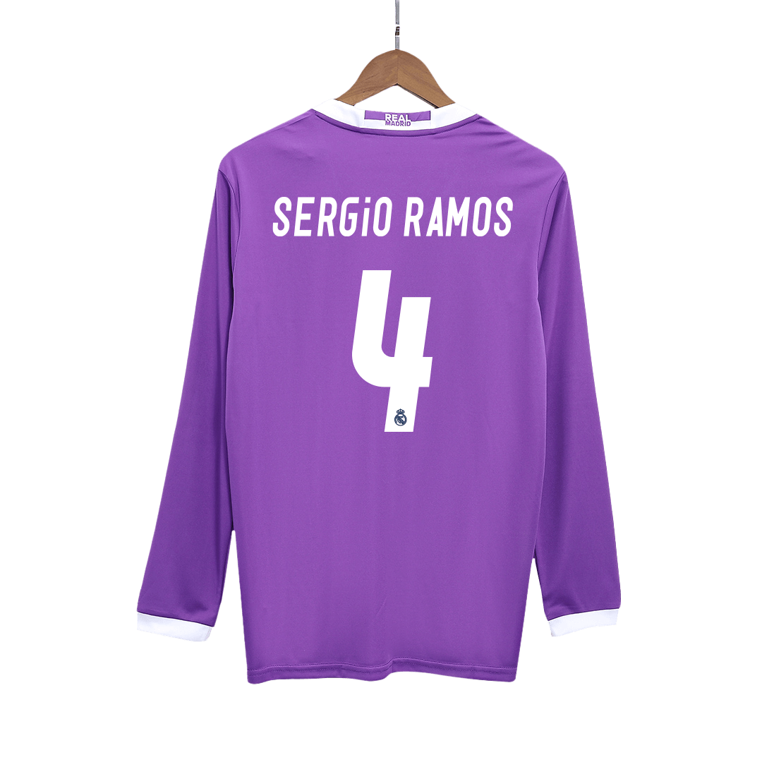 Maillot de foot rétro SERGIO RAMOS #4 Real Madrid 2016/17 extérieur manches longues homme