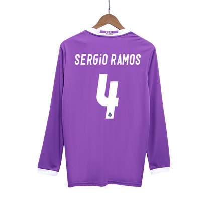 Maillot de foot rétro SERGIO RAMOS #4 Real Madrid 2016/17 extérieur manches longues homme