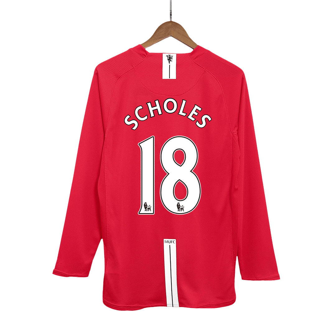 Maillot de foot rétro à manches longues SCHOLES #18 Manchester United domicile 2007/08 pour homme