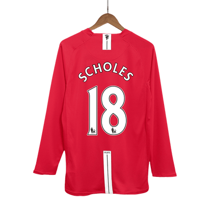 Maillot de foot rétro à manches longues SCHOLES #18 Manchester United domicile 2007/08 pour homme
