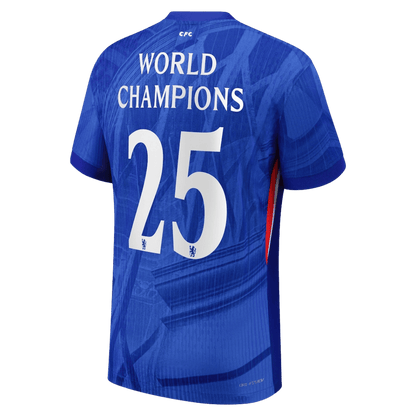 CHAMPIONS DU MONDE Maillot de foot domicile Chelsea 2025/26 pour homme – Version joueur – Coupe ajustée