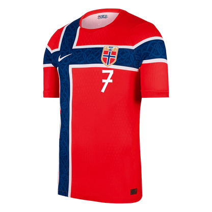 Maillot de foot domicile coupe ajustée SØRLOTH #7 Norvège Coupe du Monde 2026 version joueur homme