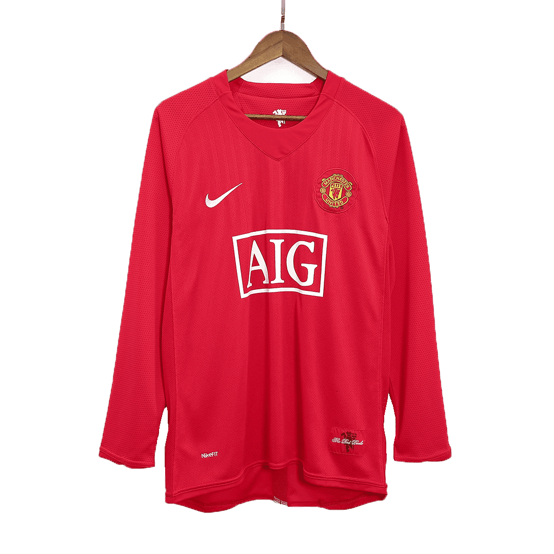 Maillot de football rétro Ronaldo #7 Manchester United domicile manches longues homme 2007/08