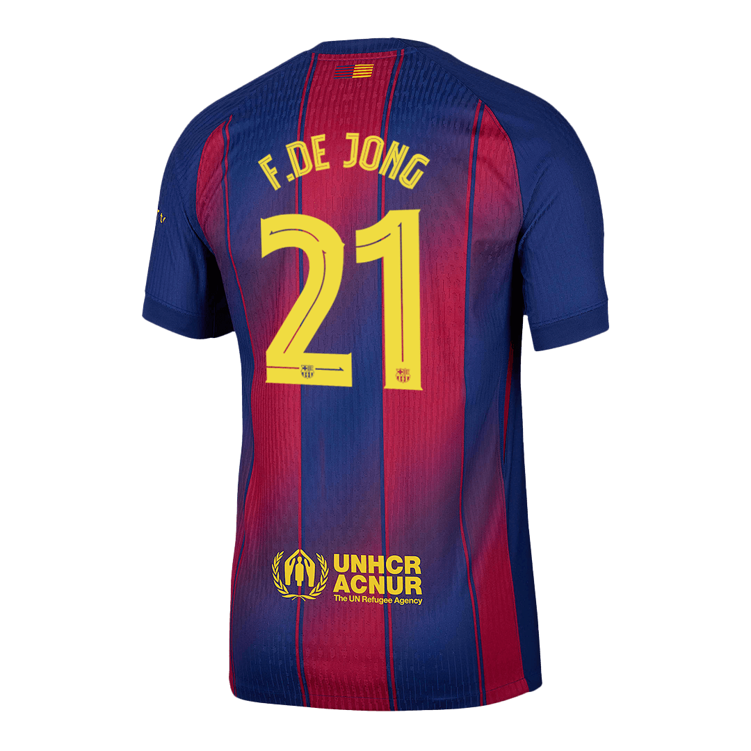 Maillot de football domicile homme F.DE JONG #21 Barcelone UCL 2025/26 version joueur - Coupe ajustée