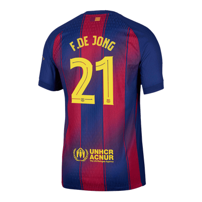 Maillot de football domicile homme F.DE JONG #21 Barcelone UCL 2025/26 version joueur - Coupe ajustée