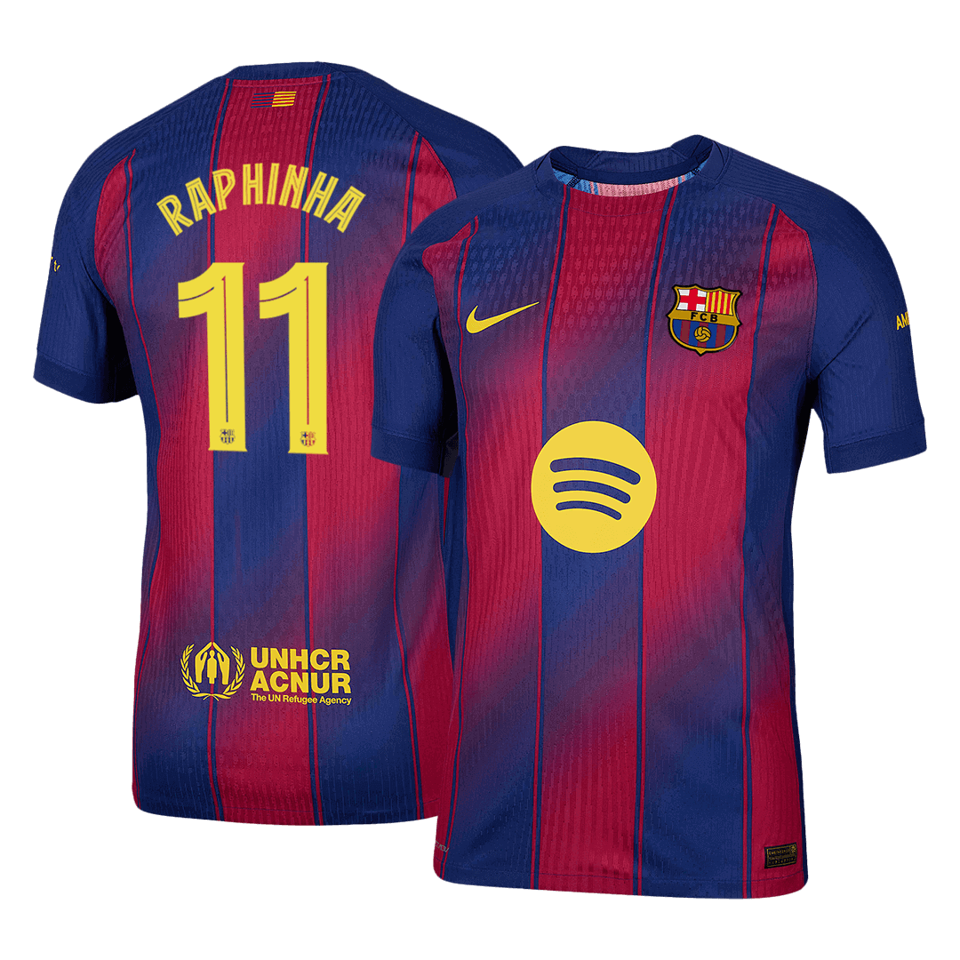 Maillot de Football Domicile RAPHINHA #11 Homme Barcelone UCL 2025/26 Version Joueur - Coupe Ajustée