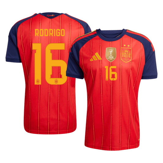 RODRIGO #16 Men's Spain World Cup 2026 Player Version Champion Edition Home Soccer Jersey - Slim Fit