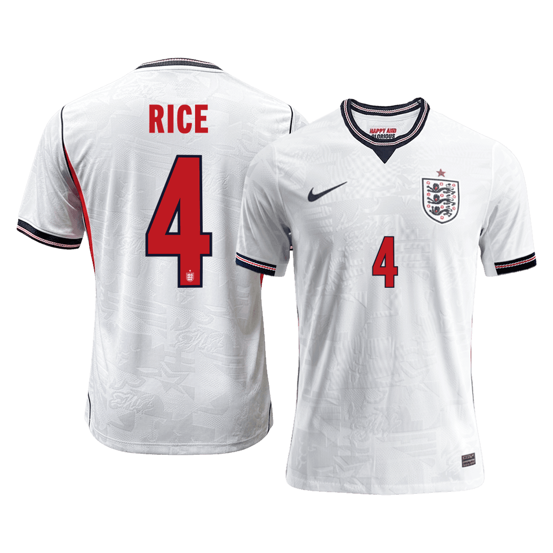 RICE #4 Men's England World Cup 2026 Player Version Home Soccer Jersey - Slim Fit