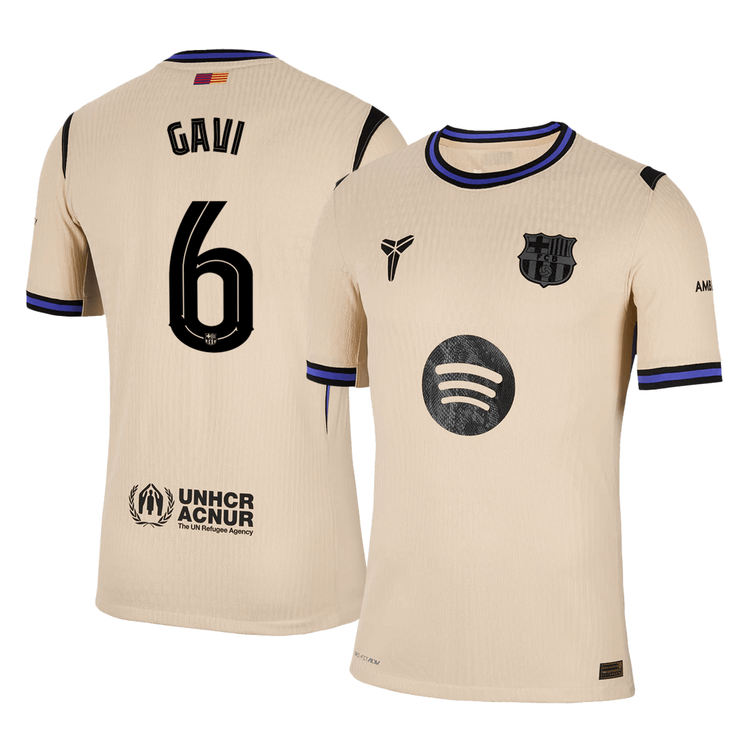 Maillot de foot GAVI #6 Barcelone UCL 2025/26 pour homme - Version joueur - Extérieur - Coupe ajustée