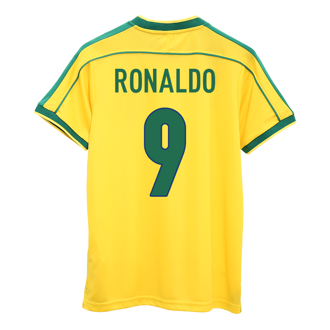 Maillot de foot domicile rétro pour homme Brésil Coupe du Monde 1998 RONALDO #9