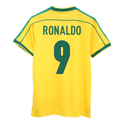 Maillot de foot domicile rétro pour homme Brésil Coupe du Monde 1998 RONALDO #9