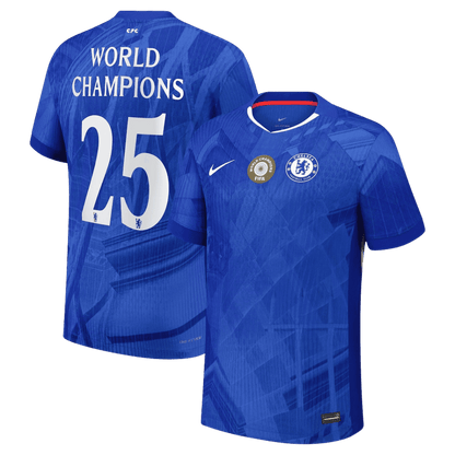 CHAMPIONS DU MONDE Maillot de foot domicile Chelsea 2025/26 pour homme – Version joueur – Coupe ajustée
