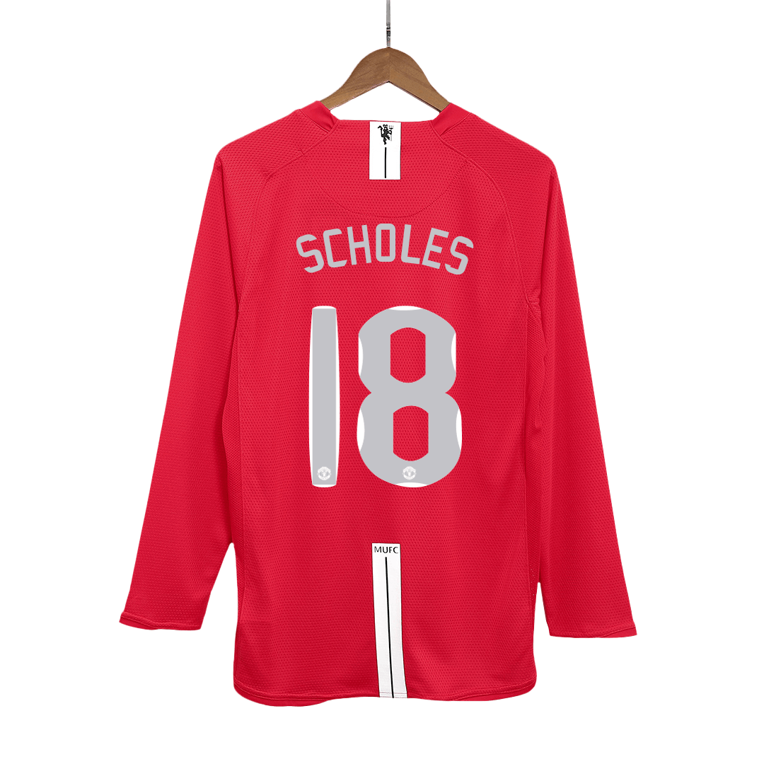 Maillot de foot rétro SCHOLES #18 Manchester United, saison 2007/08, domicile, manches longues, pour homme