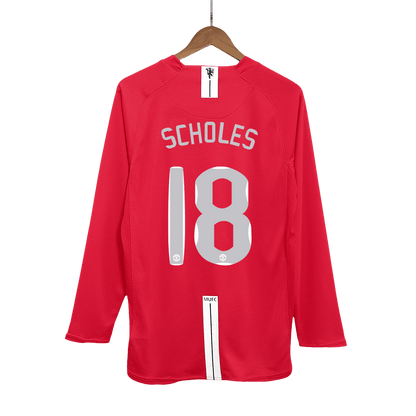 Maillot de foot rétro SCHOLES #18 Manchester United, saison 2007/08, domicile, manches longues, pour homme