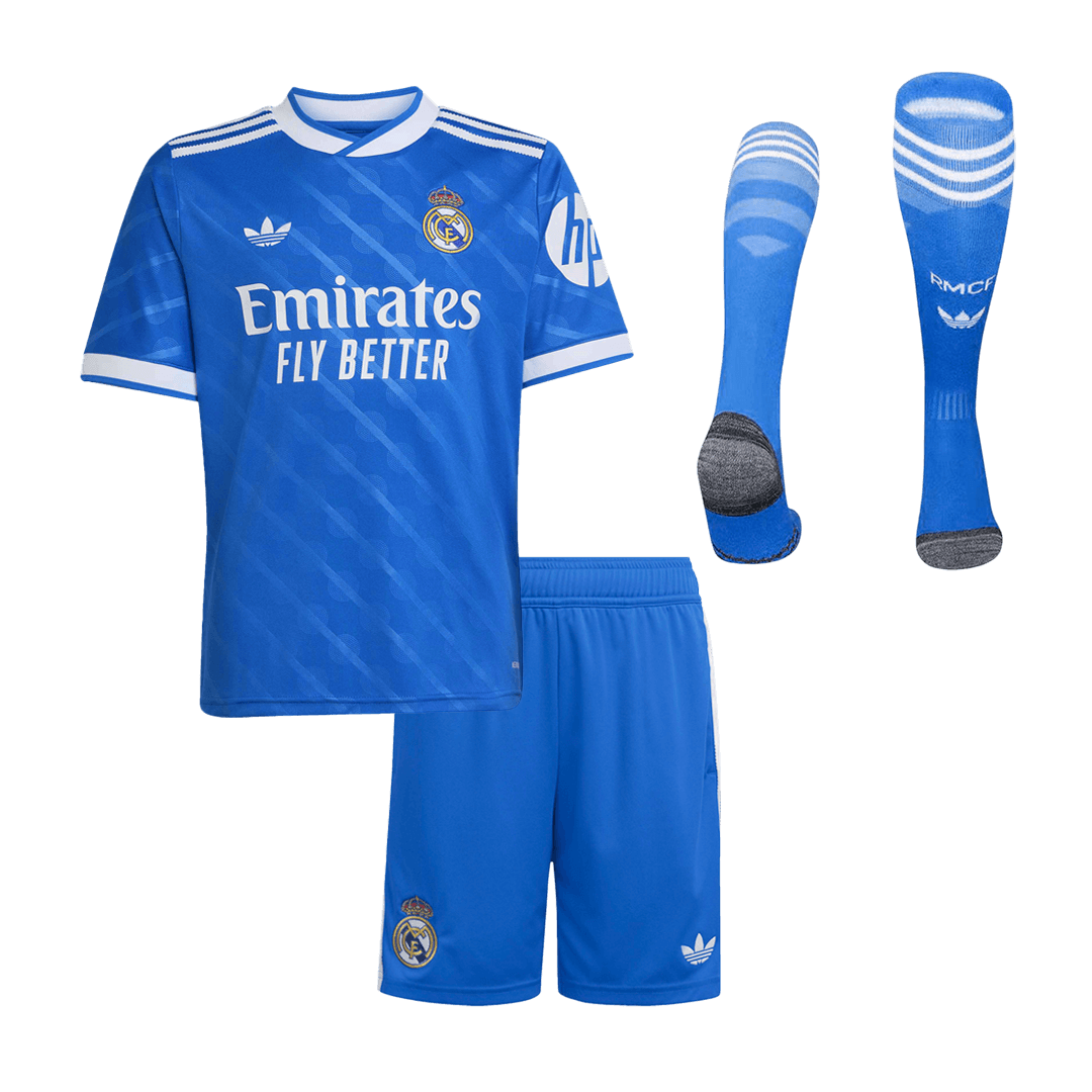Ensemble complet de maillot de football troisième extérieur Real Madrid 2025/26 pour enfant