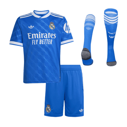 Ensemble complet de maillot de football troisième extérieur Real Madrid 2025/26 pour enfant
