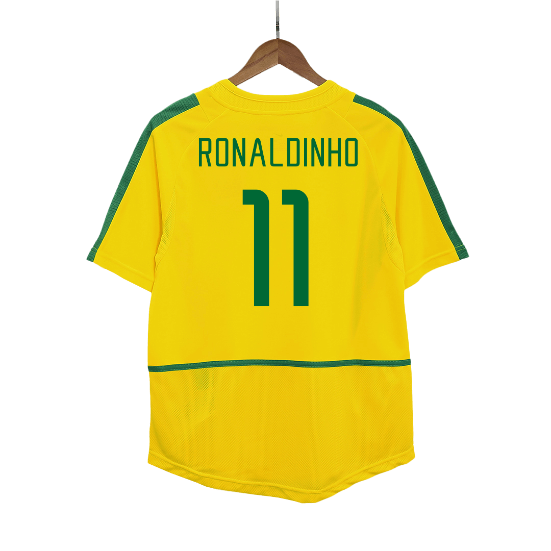 Maillot de football rétro domicile homme Brésil 2002/03 RONALDINHO #11