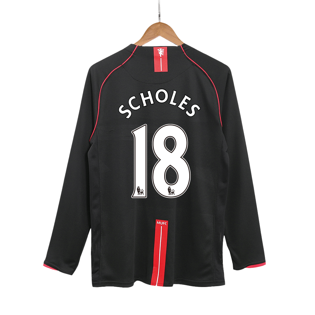 Maillot de Foot Rétro SCHOLES #18 Homme Manchester United 2007/08 Extérieur Manches Longues