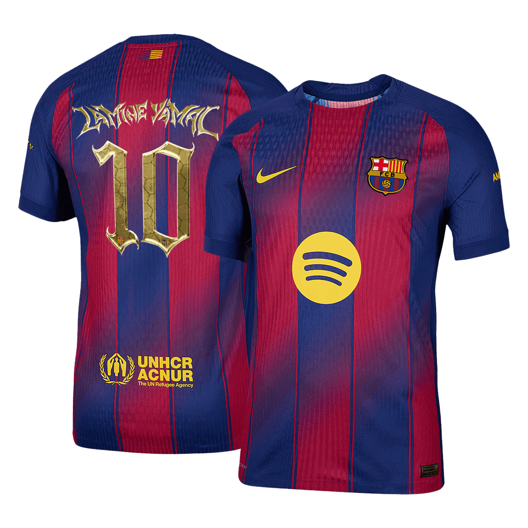 Maillot de football domicile Lamine Yamal #10 FC Barcelone version joueur 2025/26 pour homme - Coupe slim