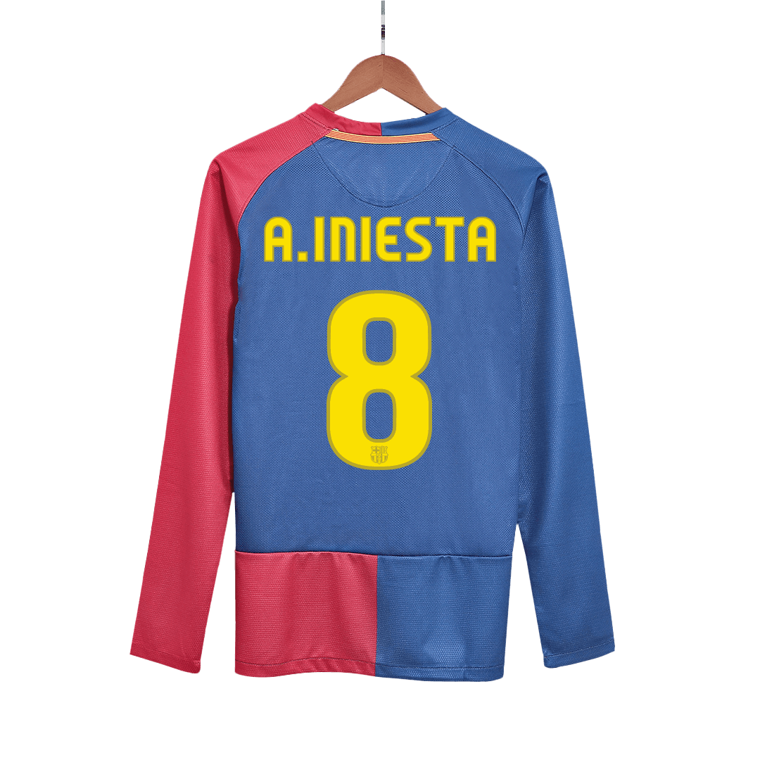 Maillot de football rétro domicile à manches longues pour homme Barcelone UCL UCL Finale 2008/09 A. INIESTA #8